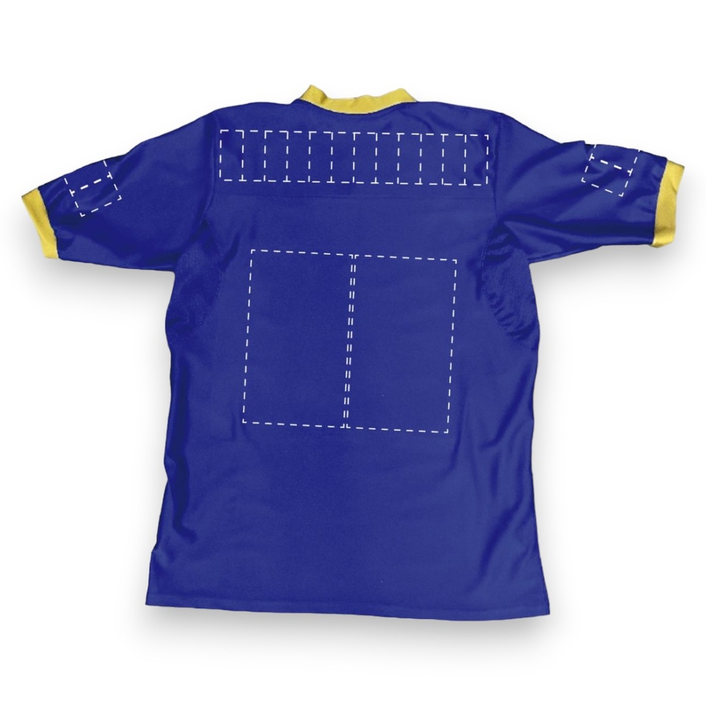 Jersey personalizado azul rey con vistas en dorado